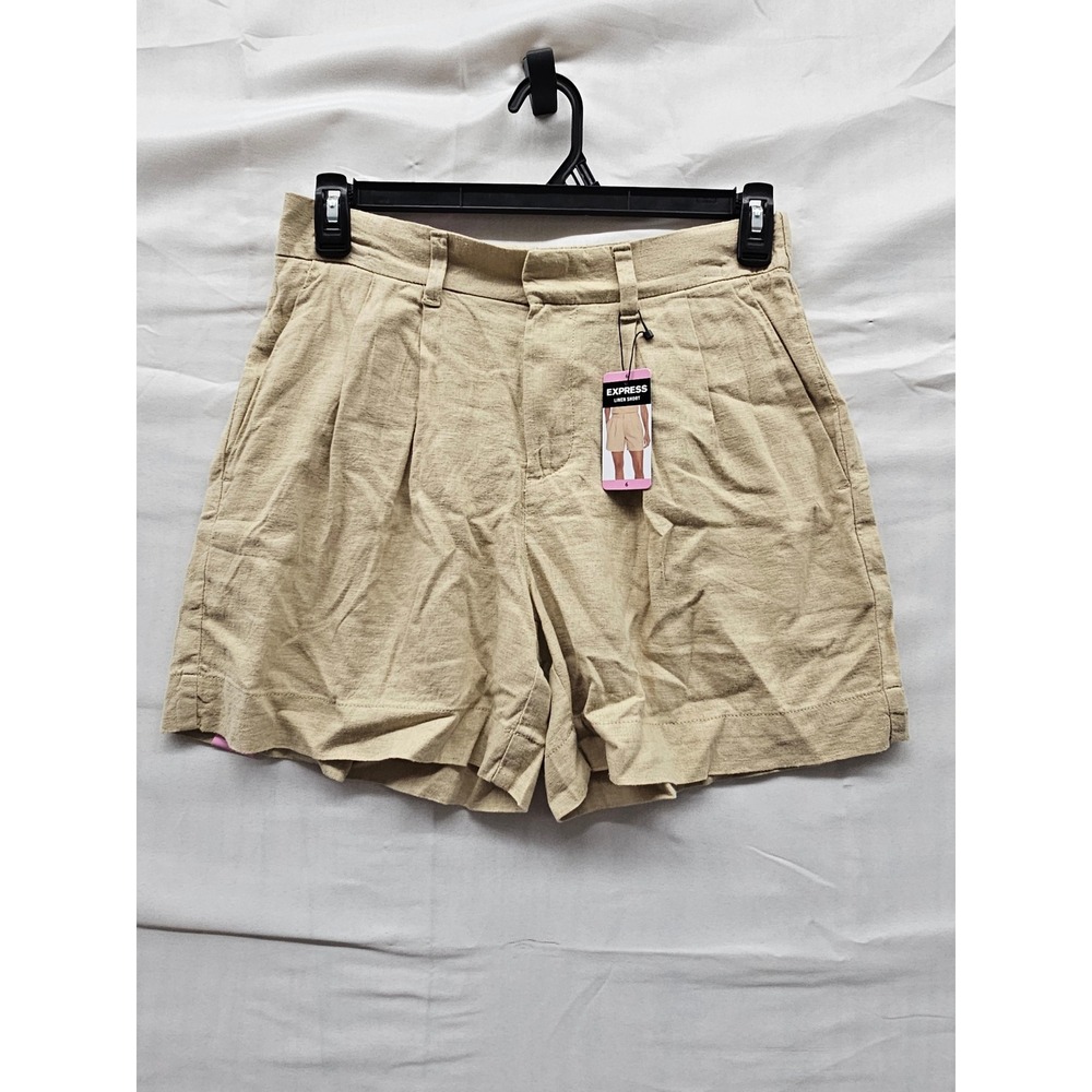 Express Womens Pleated Linen Shorts Cream Linen Blend Casual Size 6